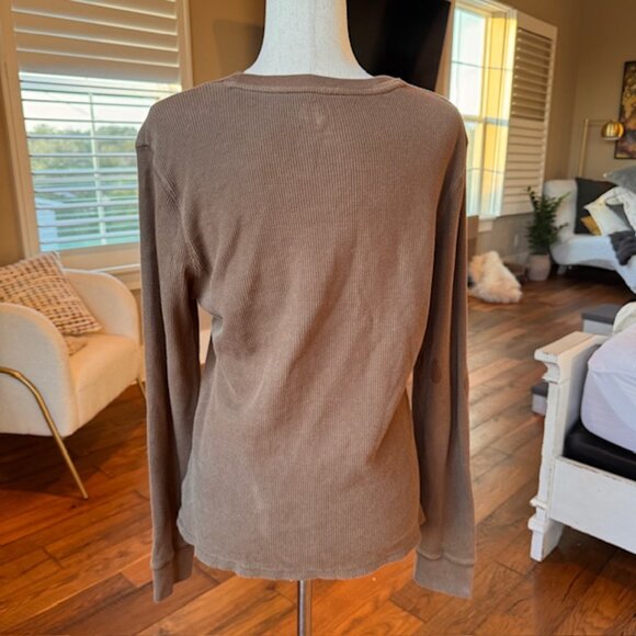 Tommy Hilfiger Brown Waffle-Knit Thermal Long Sleeve Shirt – XL Embroidered Y2K - Picture 2 of 8